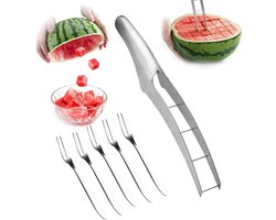 Allecto plus - Watermeloen Snijder van Roestvrij Staal | Praktisch Snijgereedschap voor Watermeloen | Met 5 Fruitvorken | Snel en Veilig Snijden | Voor Watermeloenen, Meloenen, Papaja's