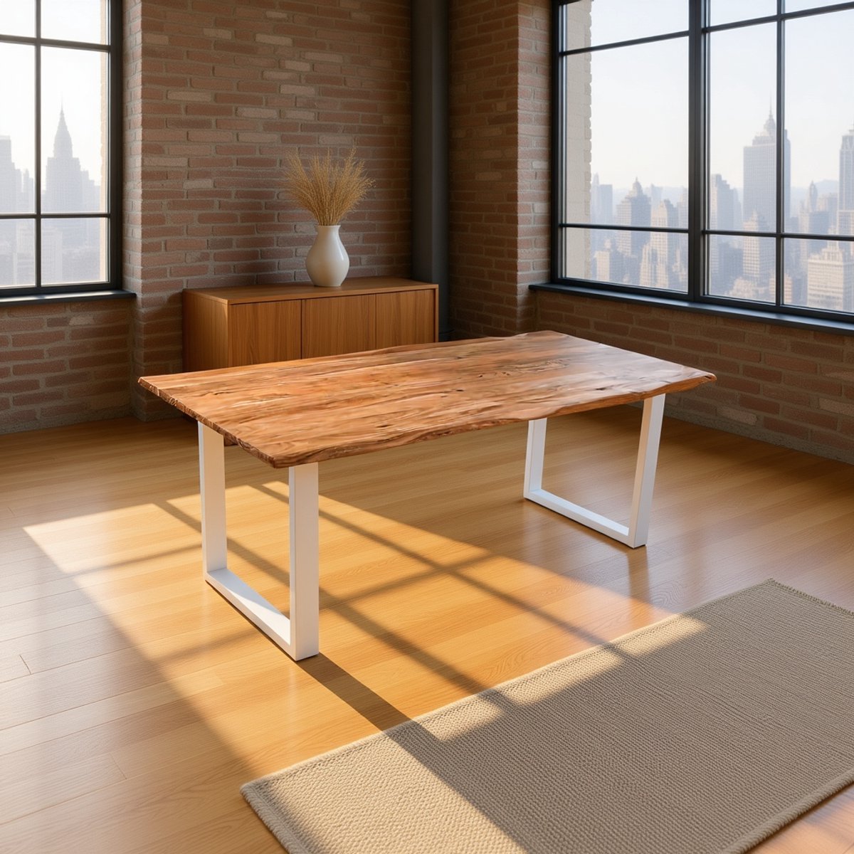 Quarto Massief Eettafel – Luxe Acacia Houten Tafel 260 x 100 cm – Rechthoekige Boomrand Eettafel met Zilveren Metalen Poten – Uniek Design & Duurzaam – HomeByNicole