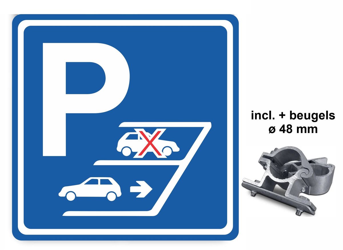 Achteruit inparkeren bord 40 x 40 cm VERKEERSBORD reflecterend + beugels ø 48 mm