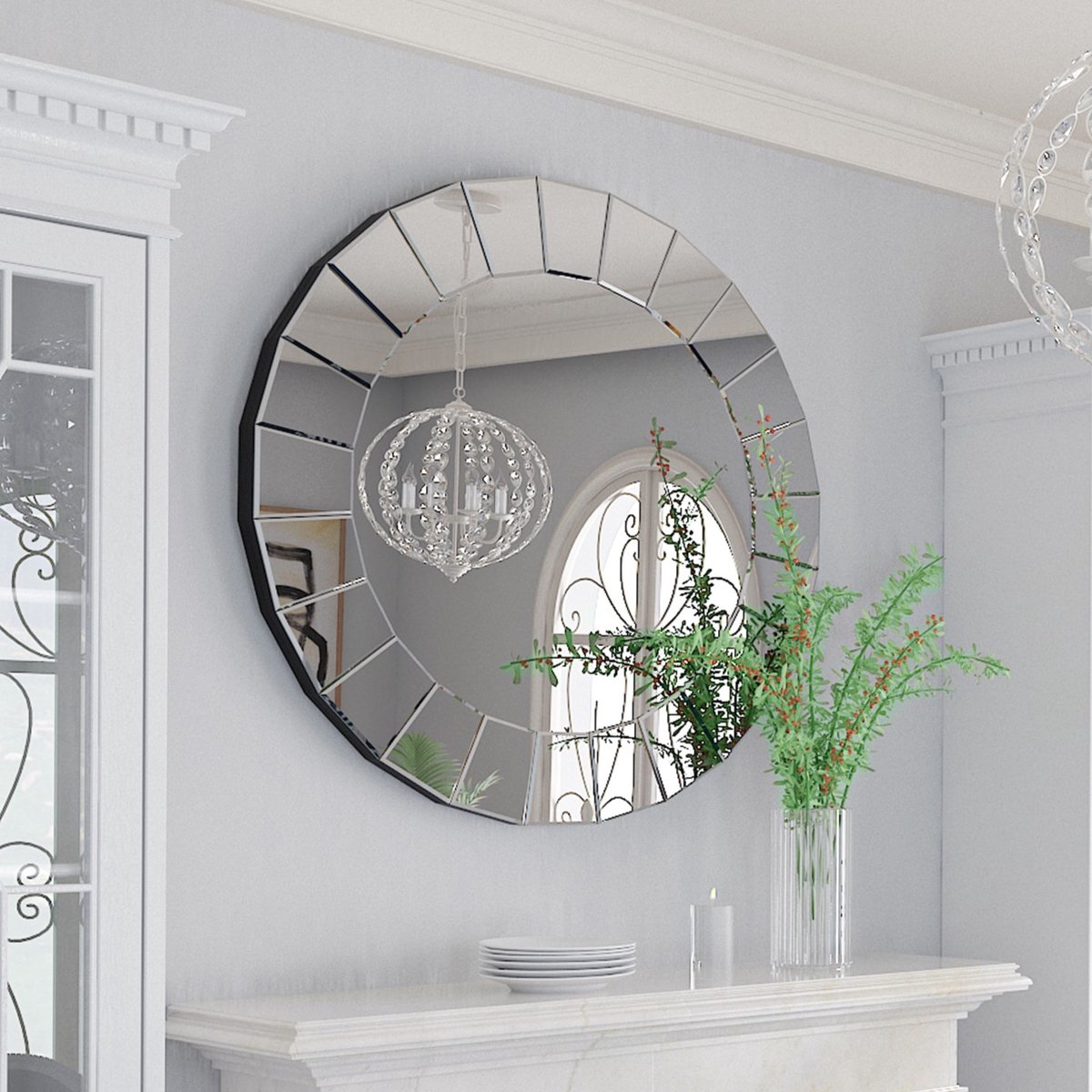 Artloge Wandspiegel woonkamer- Ronde Spiegel - Woondecoratie - 80cm Groot - Zilver - Decoratieve voor Hal, Badkamer of Woonruimte