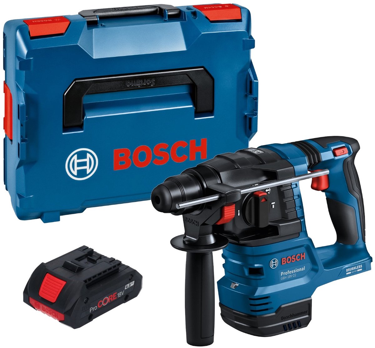 Bosch GBH 18V-22 Professional accu-boorhamer 18 V 1,9 J SDS Plus Brushless + 1x ProCORE accu 4,0 Ah + L-Boxx - zonder oplader