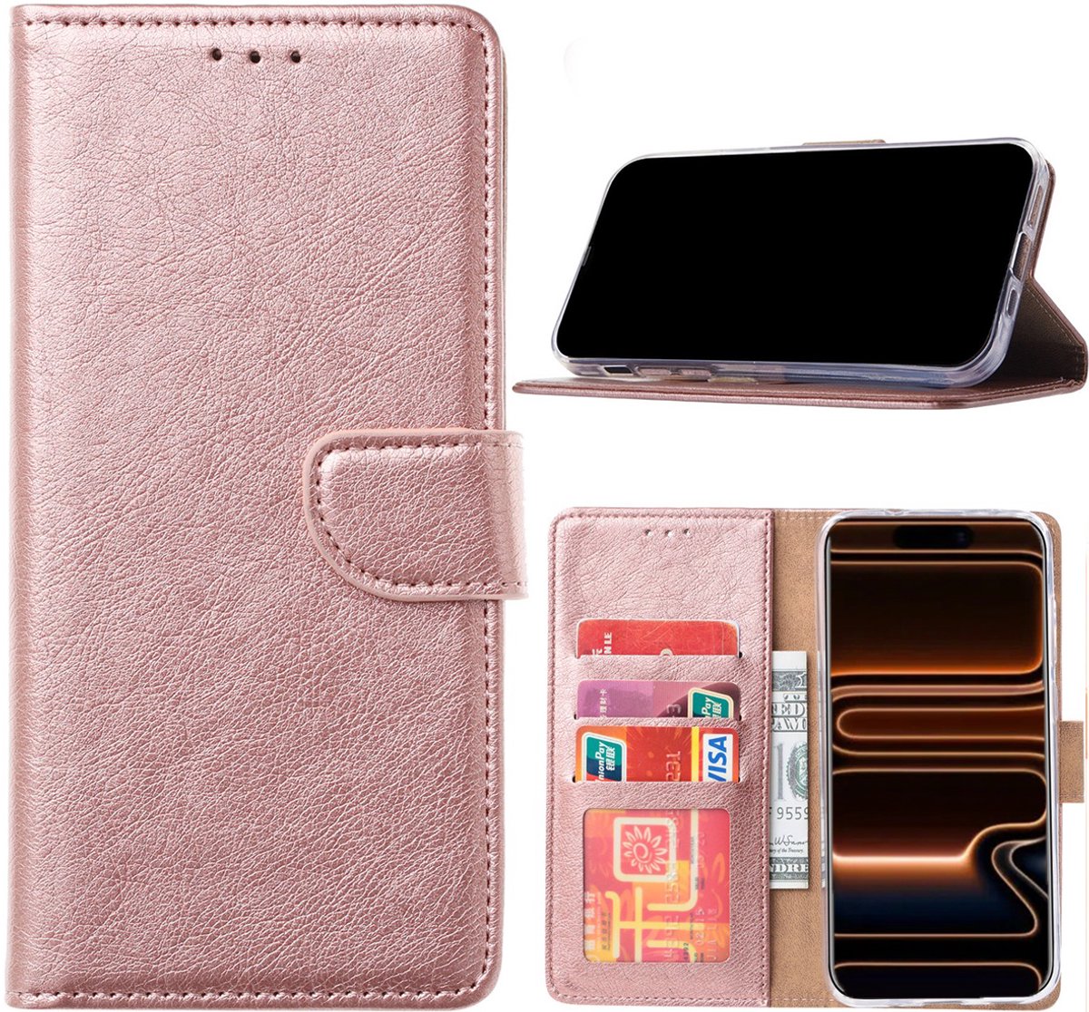 Bookcase Geschikt voor: Samsung Galaxy A06 - Rosegoud - portemonnee hoesje - Book Cover