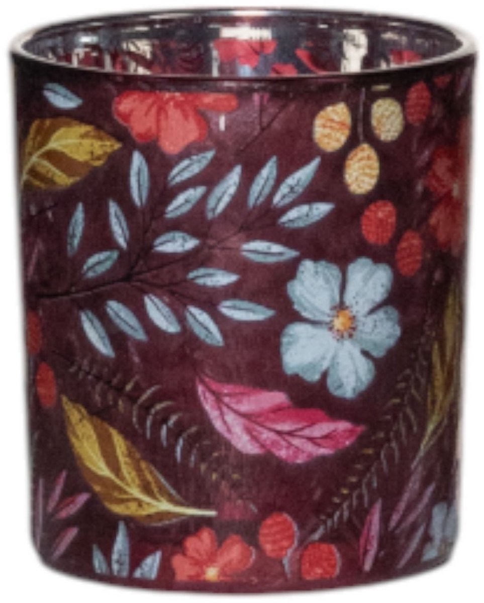 Theelichthouder - Sandy - bloemen - roze - medium - 12cm - Windlicht - Waxinelicht
