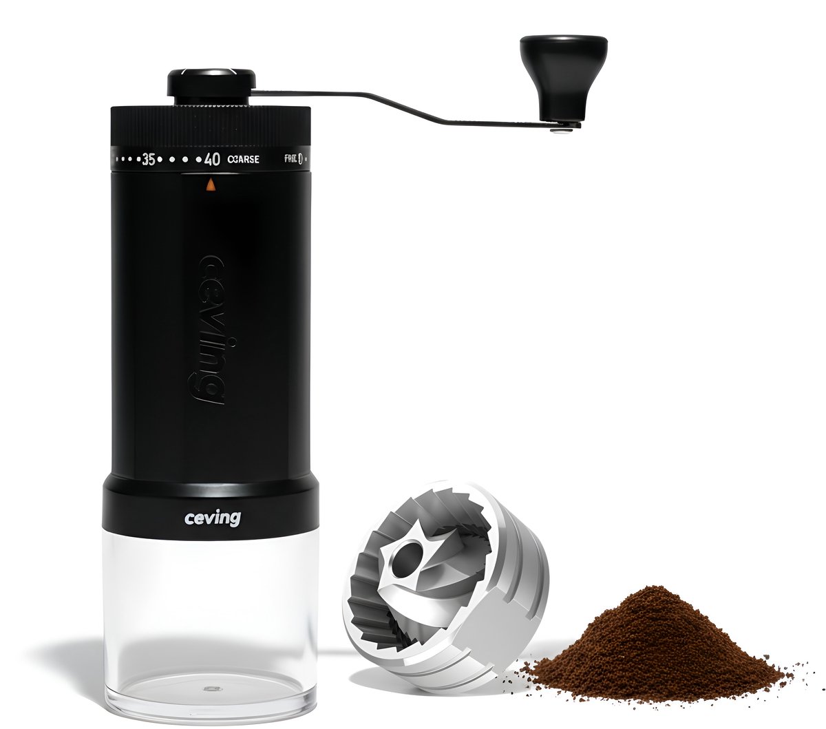 Ceving mega koffiemolen - 60 gram capaciteit - 40 externe maalstanden - 0.05 mm precisie - conische RVS maalschijven - perfect voor meerdere kopjes baristakwaliteit koffie