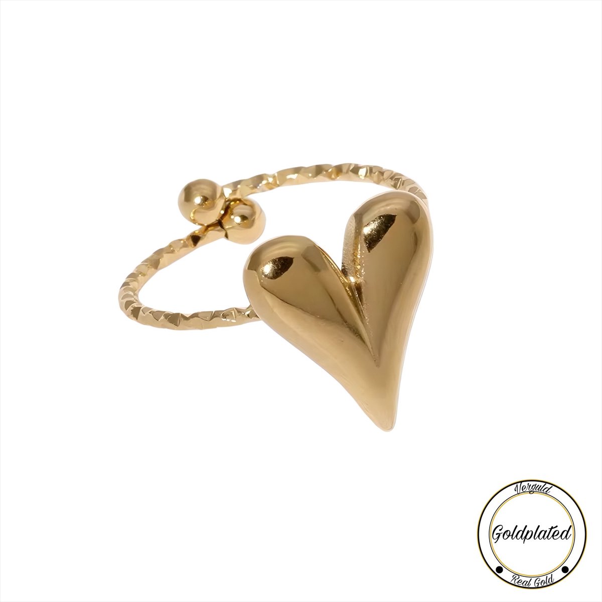 Borasi Dainty Ring Goudkleurig | Goldplated | Dainty | Hartje Ring | Roestvrijstaal | Dames Sieraden | Ringen |