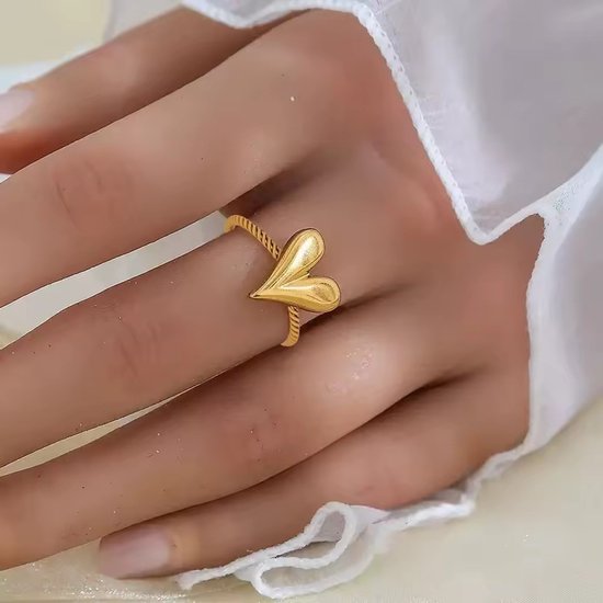 Ring délicate Borasi couleur or | Plaqué or | Délicat | Ring de cœur | Acier inoxydable | Bijoux pour femmes | Bagues |