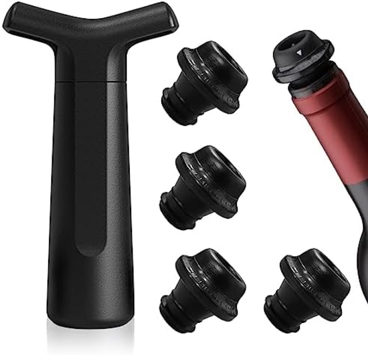 PromoHome Vacuüm Wijnbewaarder Set - Handpomp met 4 Herbruikbare Stoppers