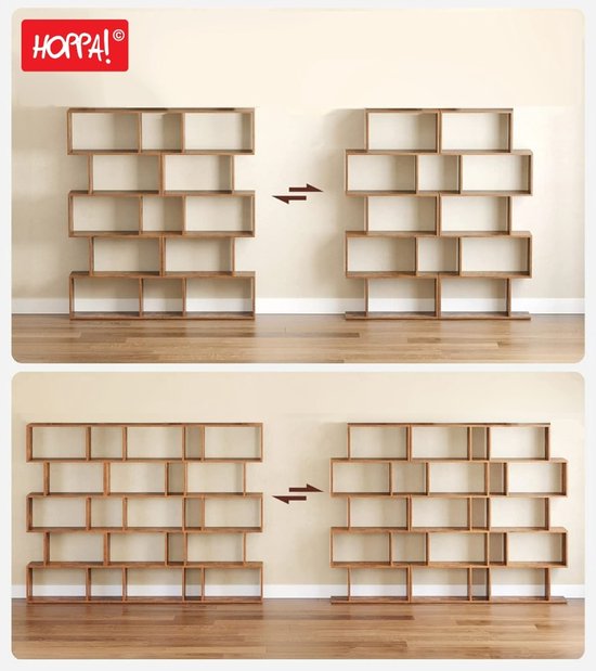 Hoppa! Boekenkast Vintage - Opbergkast - Rechthoekige Vakken - Kast Voor Boeken - Bruin - 70 x 24 x 159 (B x D x H)
