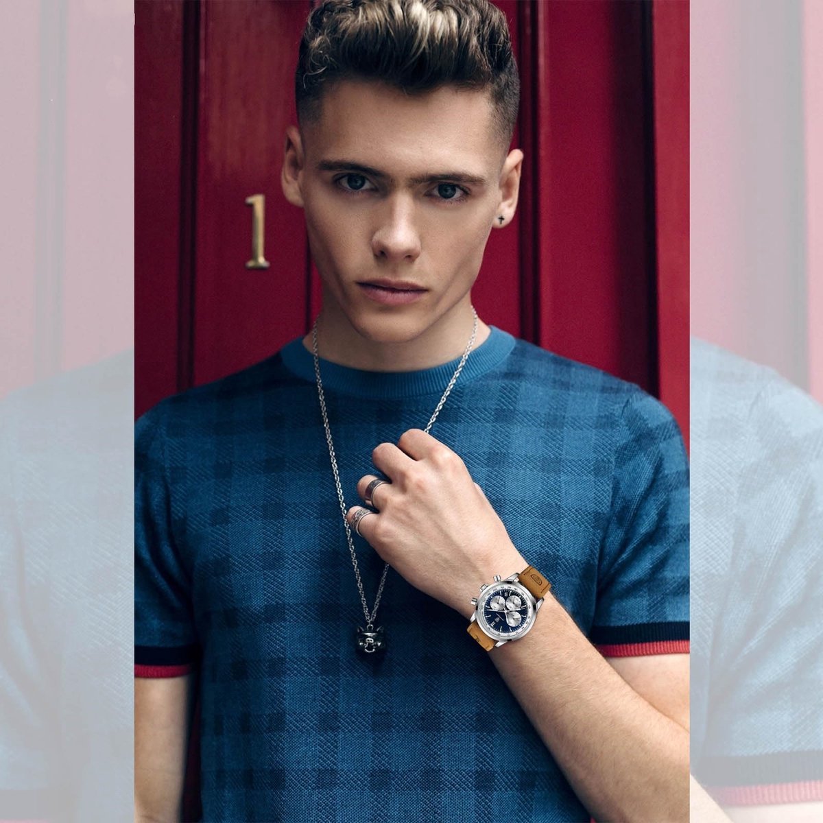 Afbeelding 2 van Heren Analoog Quartz Horloge Chronograaf Blauw Leren Band