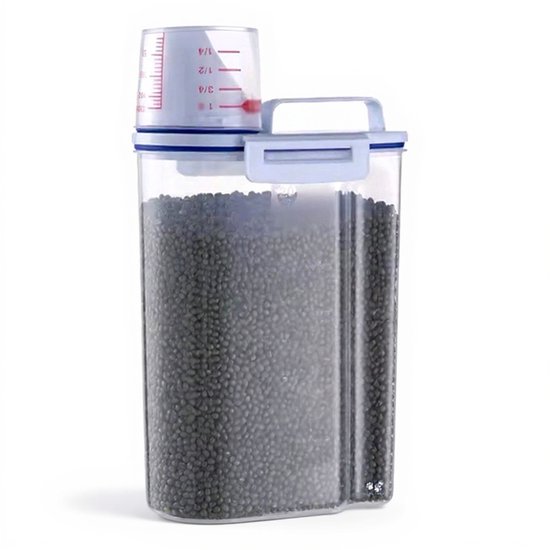 Conteneur de nourriture Pretty Paws - 2L - Conteneur de conservation avec tasse à mesurer - Conteneur de nourriture pour chien - Transparent - Conteneur de nourriture pour chat