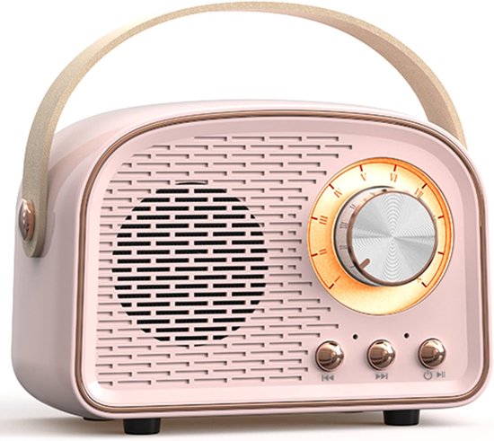 Bluetooth Speaker Retro Radio Draadloos FM Radio Vintage Design Roze Draagbaar Stereo Geluid