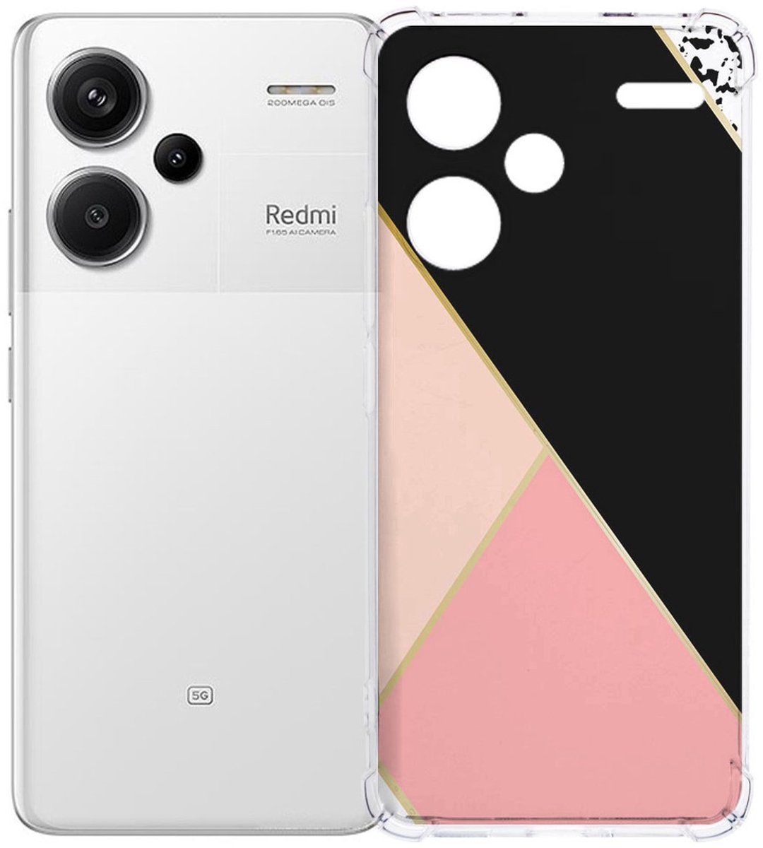 Xiaomi Redmi 13 Pro Plus Hoesje - Zwart Roze Vormen TPU Antishock
