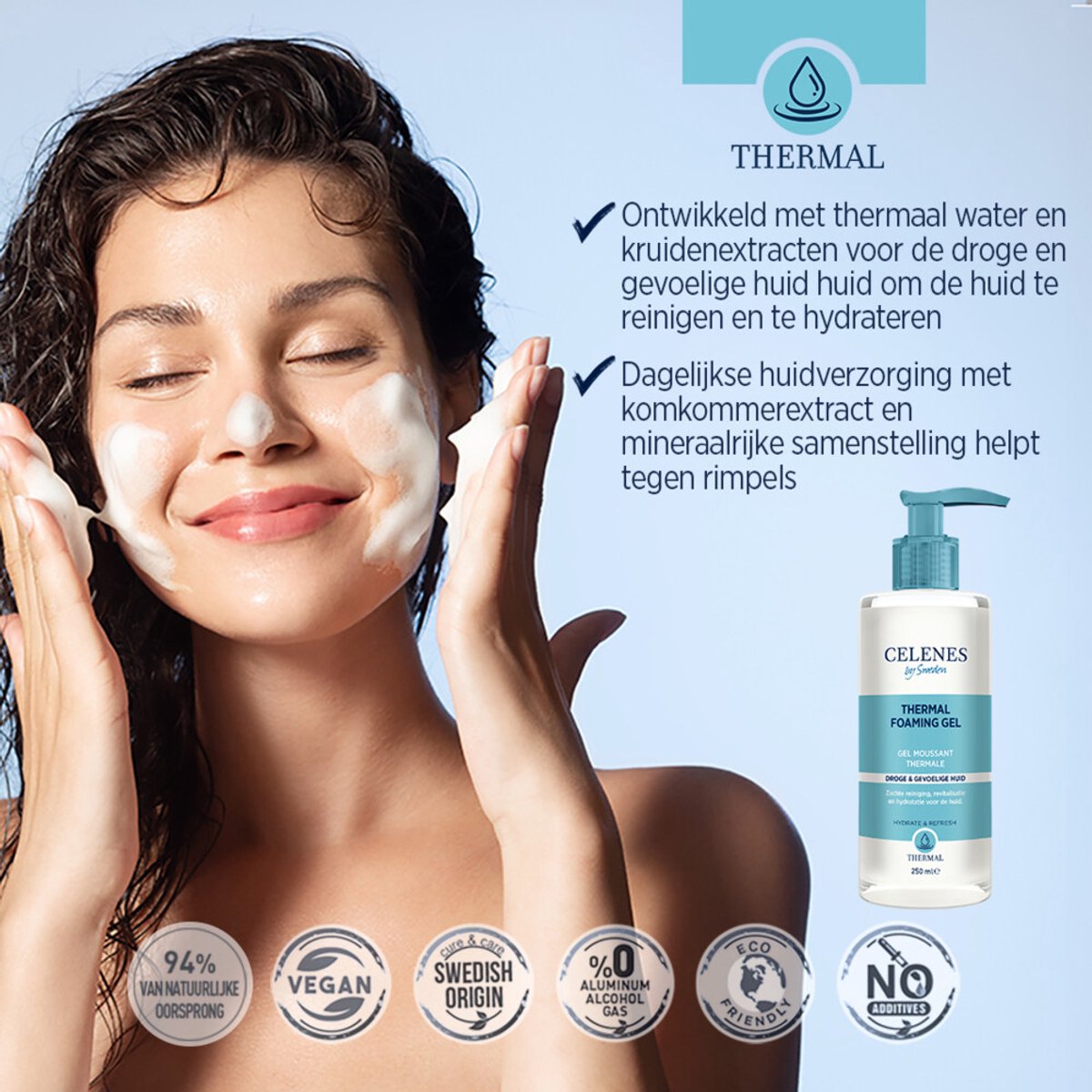 Celenes - Thermal Reinigende Foam Gel Droge / Gevoelige Huid - 3 x 250 ml - Voordeelverpakking