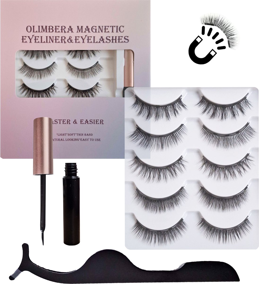 Olimbera Luxe Magnetic Lash Kit | 5 Paar Magnetische Wimpers | Incl. Magnetische Eyeliner & Applicator | Herbruikbaar Nepwimpers Set