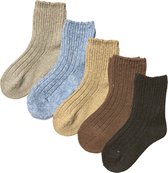 green-goose® Alpaca Sokken Kinderen - 5 Paar - Maat 31-34 - Bruin, Blauw - Heerlijk Zacht Alpacawol