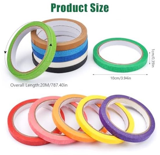 Hengxinchen 12 Kleuren Afplakband Schilder Tape, 10mm * 20m Gekleurde Plakband, Kleurrijke Decoratieve Tape, Plakband Voor Ambachtelijke Voor Kinderen Muurschilderingen Diy Afplakband Verwerking