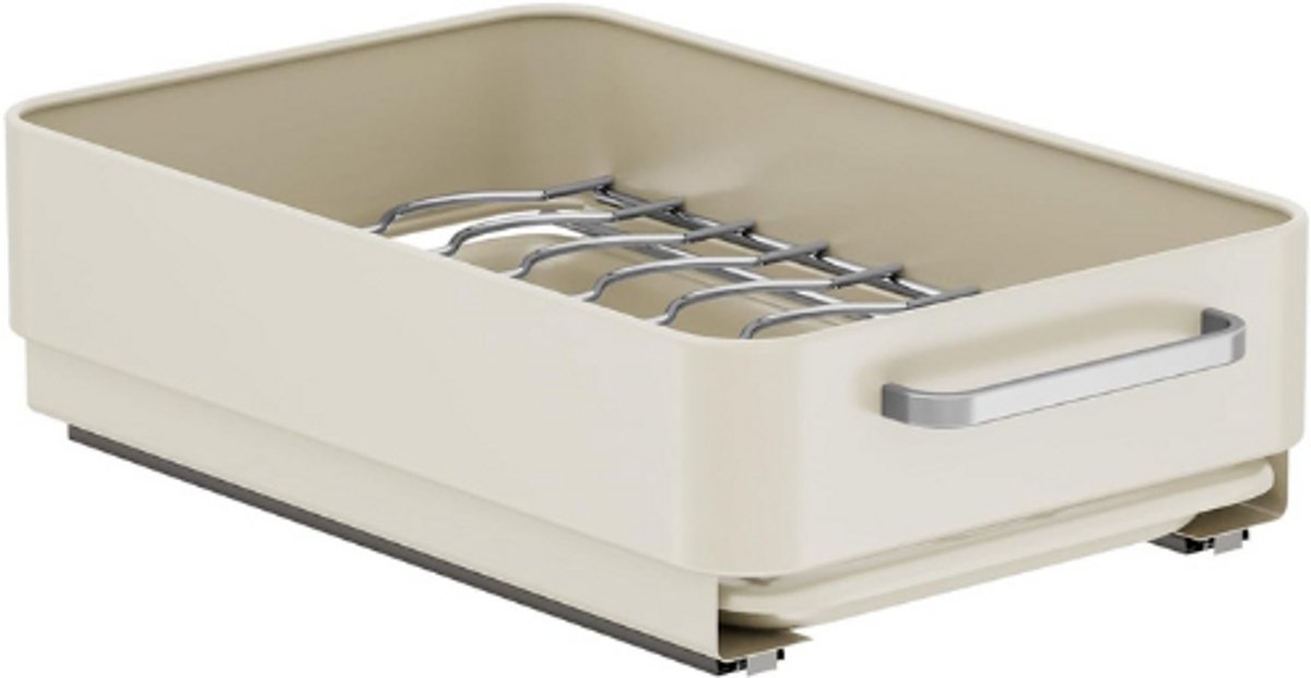 Uitschuifbare Afdruiprek Organizer - Keukengerei Stand 2-in-1 Potdekselhouder - Uitbreidbare Kast Organizer Met Afdruipmat En Opbergplanken Voor Keukengerei - 25 x 39 x 10 Cm