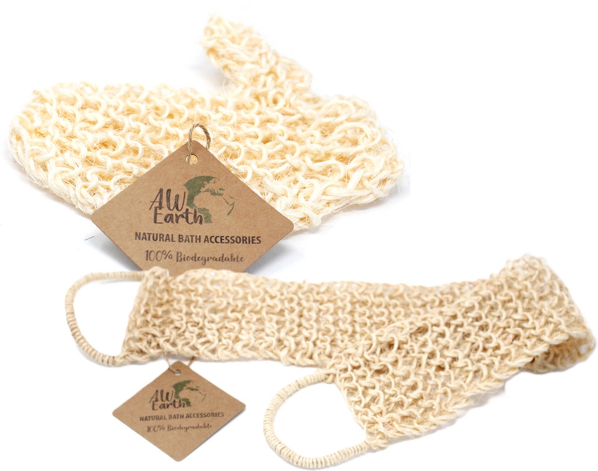 Exfoliërende Sisal Scrub Set - Scrub Handschoen en Rug Scrub