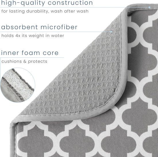 Isolatie mat - Absorberende - Omkeerbare Microvezel Droogmat voor Keuken - 41 cm x 46 cm - Wit Trellis van Merkloos — afbeelding 3