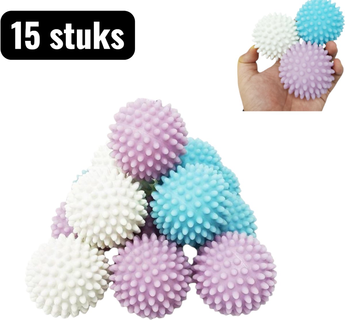 15 stuks - Drogerballen - Wasbollen - Wasdrogerbal - Wasbol Reinigingsballen - Anti-Kluwen Kleding Beschermers - Egel Ontwerp Wasmachine Ballen voor Beter Wassen