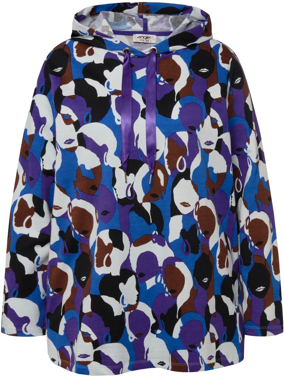 Angel of Style - Dames - Hoodie gezichten-print capuchon lange mouwen - Clematisblauw - Maat 46