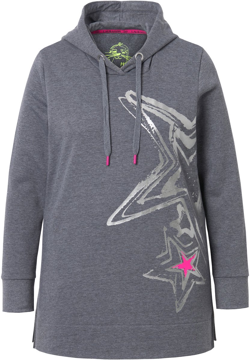 Laurasøn - Dames - Lang sweatshirt capuchon lange mouwen OEKO-TEX - Donkergrijze melange - Maat L