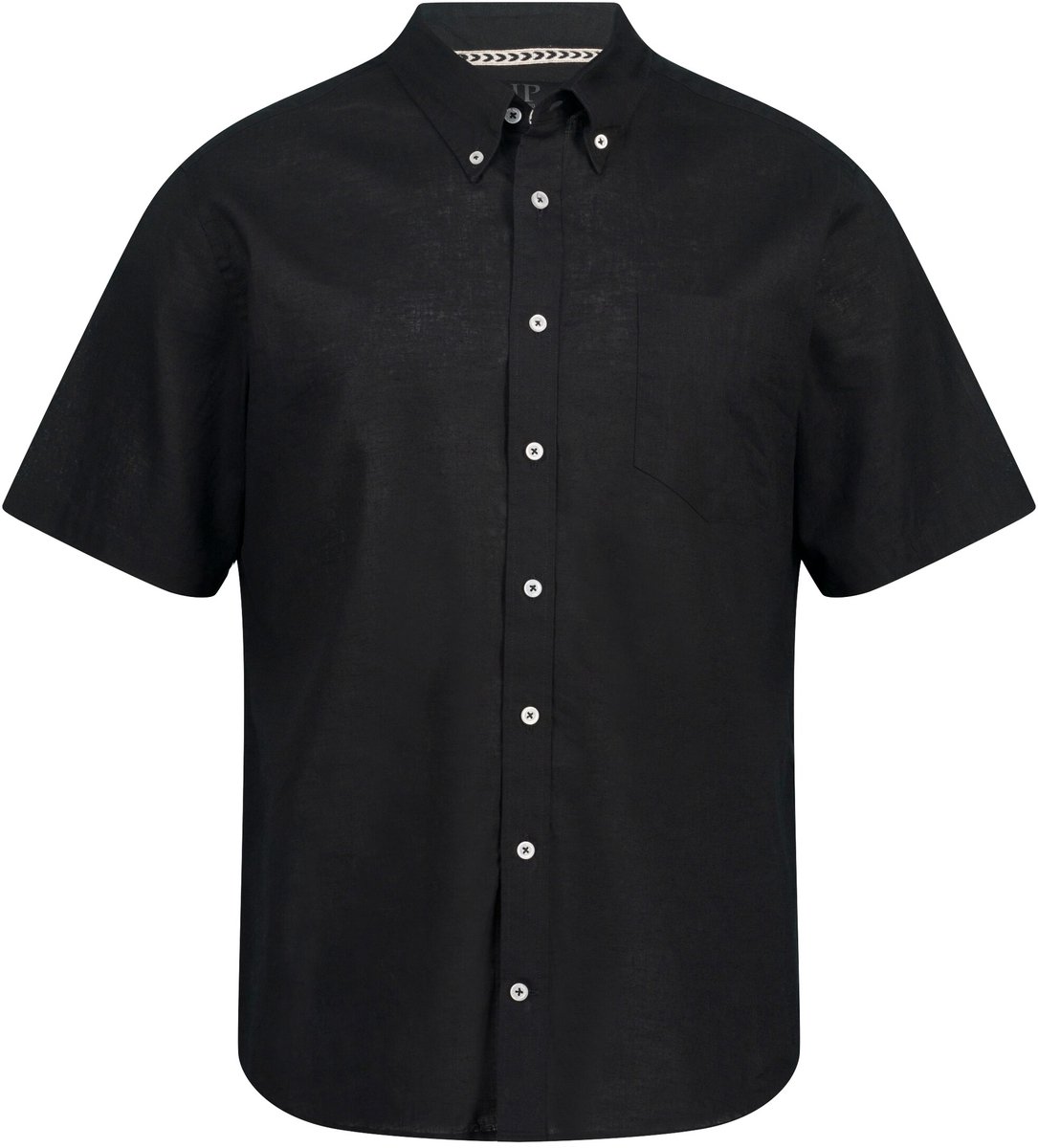 JP 1880 - Heren - Overhemd van een linnenmix korte mouwen button-down kraag - Zwart - Maat L