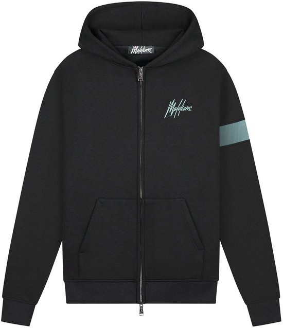 Zwarte Malelions zip-hoodie met mintgroene streep op de mouw en geborduurd logo op de borst. Zip-sluiting.
