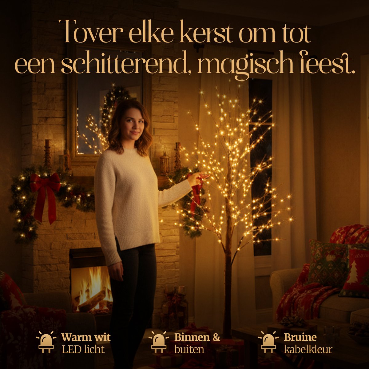 Meisterhome® LED Lichtboom - Kerstboom met LED lampjes - 120 cm - 280 LEDS – IP44 - Warm wit - Kerstverlichting voor binnen en buiten – met Timer - Verlichting - Kerstversiering – Kerstdecoratie – Lichtboom – Lichttakken – LED boom – foto 6