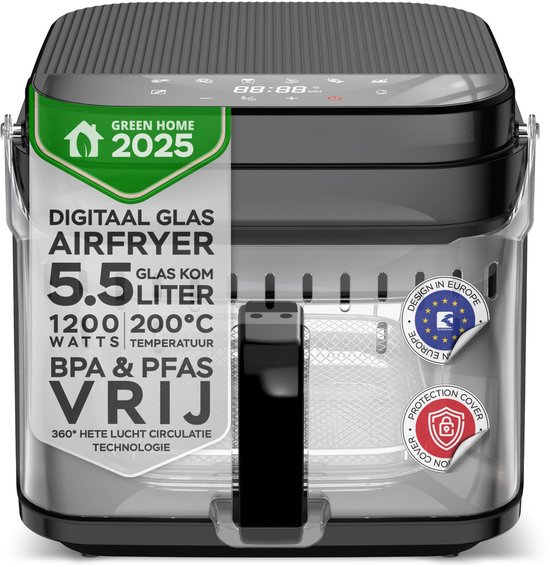 Turbotronic AFG5 Airfryer XL 5.5L Zwart Glazen Kom - Turbotronic - €59,95