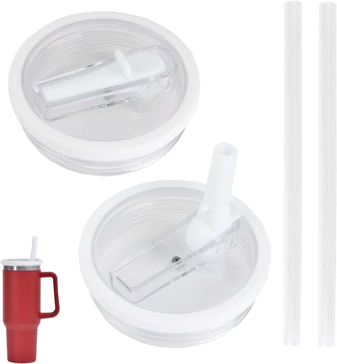 Image of 2 stuks witte reservedeksels voor 40 oz Tumbler bekers - lekvrij - stofdicht - herbruikbaar - met rietje - ideaal voor onderweg en dagelijks gebruik