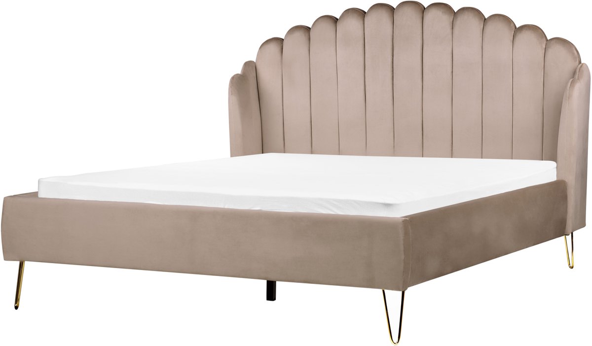 Beliani AMBILLOU - Tweepersoonsbed - Taupe - 160 x 200 cm - Fluweel Beige