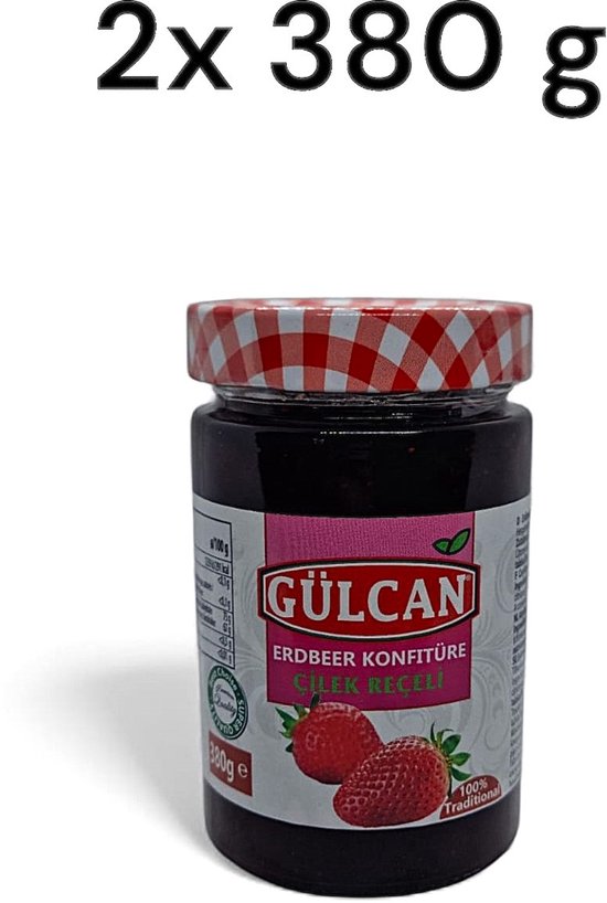 Gülcan Aardbeienjam 2x380g – Authentiek Huisgemaakt Recept | Heerlijk op Brood, Ontbijt & Desserts - Çilek Reçeli 2x380g - Gülcan Strawberry Jam 2x380g – Traditional Homemade Recipe | Perfect for Bread,Breakfast & Dessert