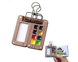 Draagbaar aquarel palet met 8 rasters en clip – Palet – Verfdoos – Aquarelpalet – Metalen clip – Hout paletdoos – Opvouwbaar – Schetsboekpalet – Reisverfbak – Schetstool voor buiten (Verf niet inbegrepen) – Voor aquarel, gouache en acrylverf