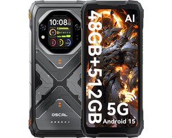 OSCAL TANK 1 - Robuuste Smartphone - 5G - 48GB RAM - 512GB ROM - 20000mAh - 6.78 inch FHD+ 120Hz - MTK Dimensity 7050 - 64MP+50MP+20MP Nachtzicht - Android 15 - AI Robuuste Telefoon - NFC - IP68/IP69K/GPS - Oranje