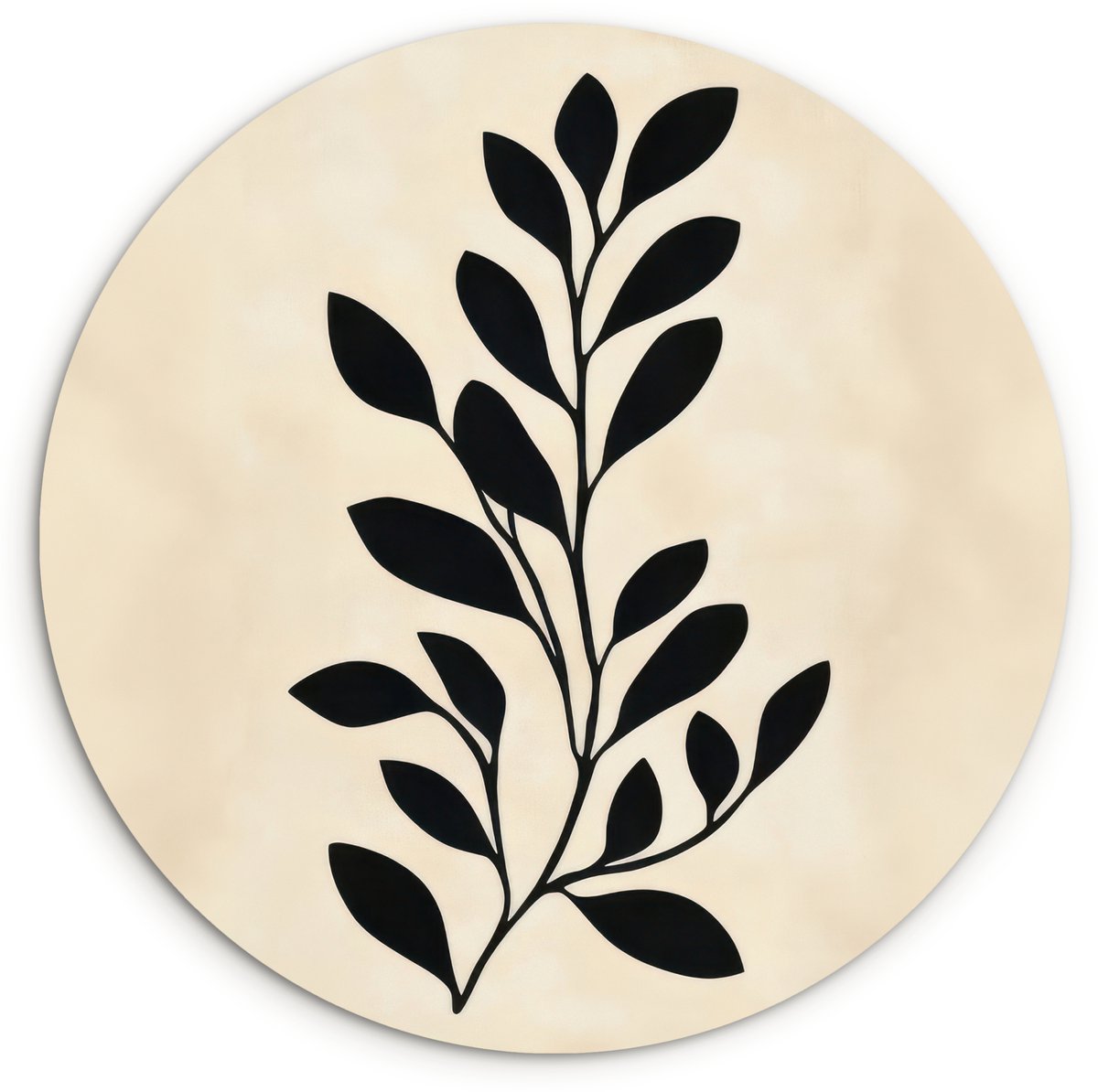 WallCircle Wandcirkel 60x60 cm - Muurcirkel Minimalistisch - Tak - Bladeren - Zwart - Muurdecoratie woonkamer - Wanddecoratie slaapkamer - Kamer decoratie accessoires - Ronde schilderijen