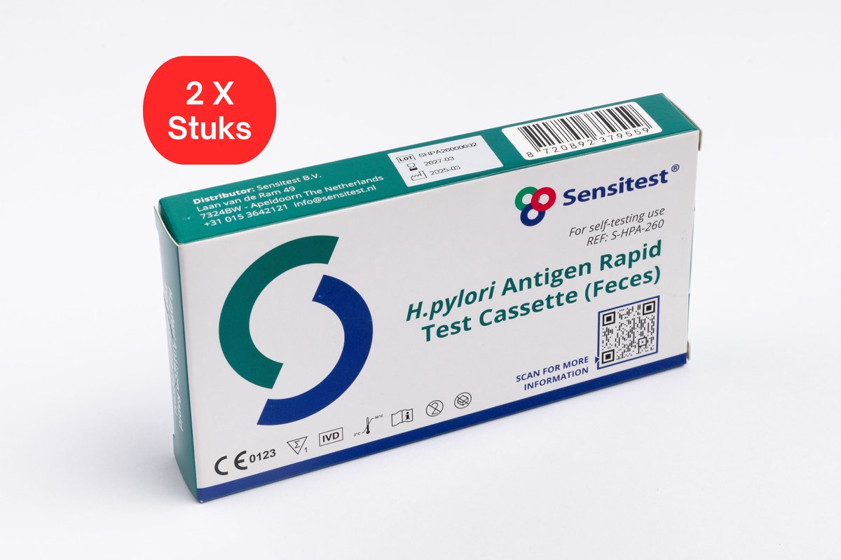 H. pylori Sneltest – 2 stuks – Zelftest voor maagklachten – Resultaat binnen 10 minuten – >97% nauwkeurig – Inclusief specimenbuisje, extractiebuffer & opvangpapier