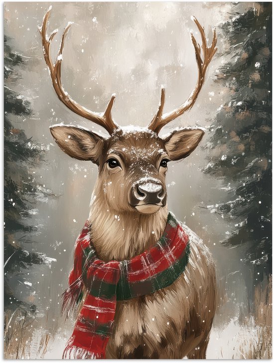 Poster 90x120 cm - Winter - Bos - Rendier - Donker - Posters - Kamer decoratie - Wanddecoratie woonkamer - Muurdecoratie slaapkamer