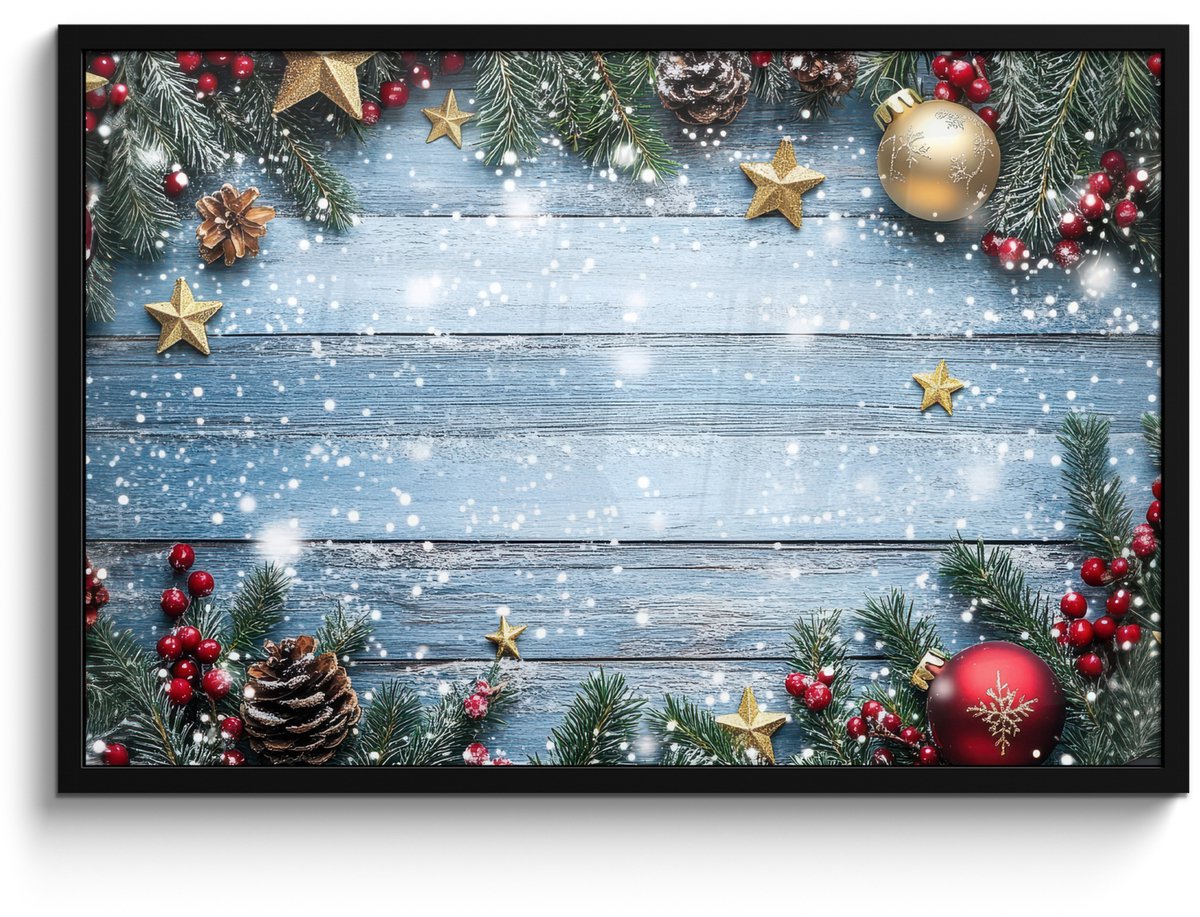 FrameYourWall Poster in lijst - Fotolijst 90x60 cm - Posters - Kerstomlijsting - Sneeuw - Meerkleurig - Posterlijst zwart - Decoratie - Wanddecoratie woonkamer - Muurdecoratie slaapkamer - Kerstversiering - Kerstdecoratie voor binnen - Kerstmis