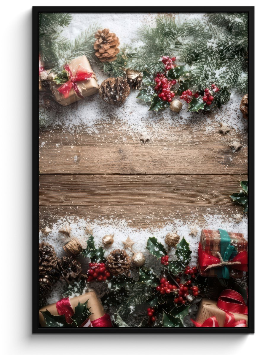 FrameYourWall Poster in lijst - Fotolijst 80x120 cm - Posters - Kerstdecoratie - Geschenken - Hout - Veelkleurig - Posterlijst zwart - Decoratie - Wanddecoratie woonkamer - Muurdecoratie slaapkamer - Kerstversiering - Kerstdecoratie voor binnen - Kerstmis