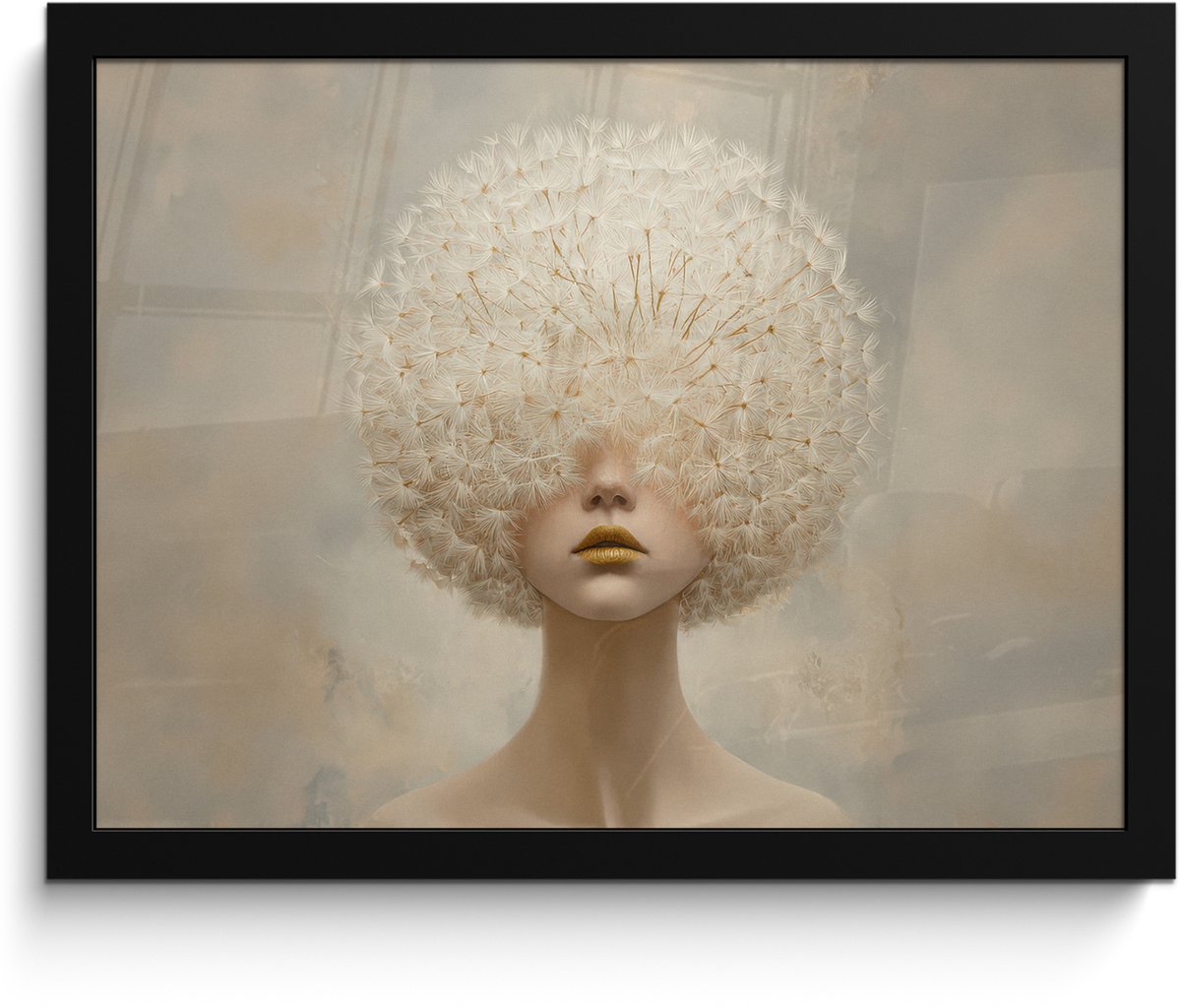 FrameYourWall Poster in lijst - Fotolijst 40x30 cm - Posters - Dromerig - Beige - Paardenbloemzaadjes - Posterlijst zwart - Decoratie - Wanddecoratie woonkamer - Muurdecoratie slaapkamer