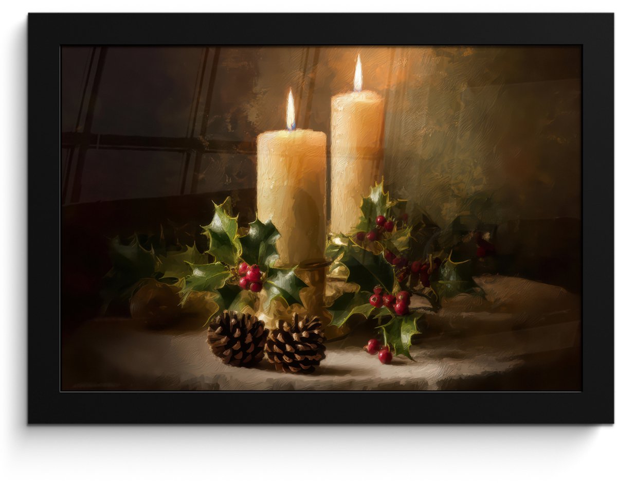 FrameYourWall Poster in lijst - Fotolijst 30x20 cm - Posters - Kaarslicht - Kerst - Veelkleurig - Posterlijst zwart - Decoratie - Wanddecoratie woonkamer - Muurdecoratie slaapkamer - Kerstversiering - Kerstdecoratie voor binnen - Kerstmis