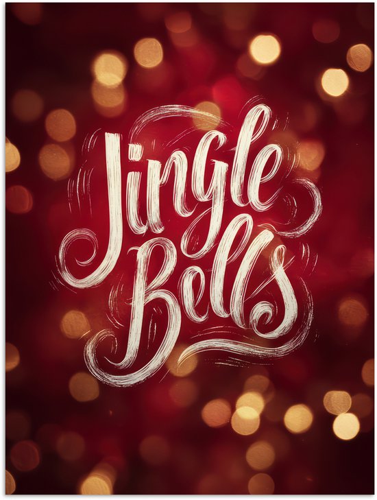 Poster 60x80 cm - Jingle - Bells - Kerst - Rood - Posters - Kamer decoratie - Wanddecoratie woonkamer - Muurdecoratie slaapkamer - Kerstversiering - Kerstdecoratie voor binnen - Kerstmis