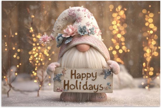 Poster 30x20 cm - Kerst - Gnome - Bord - Kleurrijk - Posters - Kamer decoratie - Wanddecoratie woonkamer - Muurdecoratie slaapkamer - Kerstversiering - Kerstdecoratie voor binnen - Kerstmis