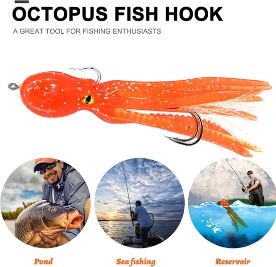 4 stuks - Octopus Soft Bait - Octopus Fishing Lure - Soft Fishing Lure Lead Head Hook Set - Zacht gesimuleerd inktvisvisaas - Met haak - Roze, Groen, Oranje, Zwart - 11 cm - Geschikt voor visliefhebbers, buiten van Merkloos — afbeelding 4