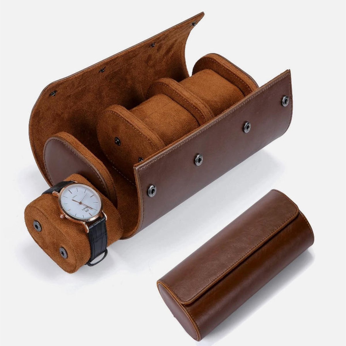 Gsedaox-Horlogedoos-Horlogeboxen-Horloge Rol 3 Stuks-Horloge Opbergdoos-Horloge Etui Leer-Bruin