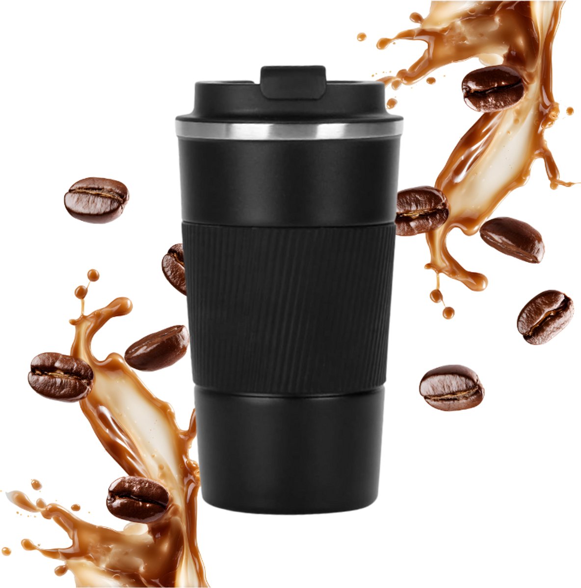 Thermosbeker - Koffiebeker - Travel Mug 380ML - Koffiebeker To Go - Theebeker - RVS Koffie Beker To Go - Zwart