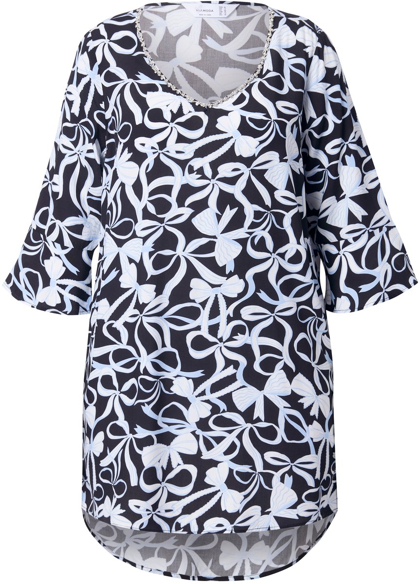 MIAMODA - Dames - Tuniek A-lijn all-over print 3/4-mouw - Klassiek zwart - Maat 50