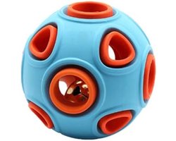 Daity Hondenbal speelgoed - interactief hondenspeelgoed - piepend speelgoed met bel - rubberen stuiterbal voor honden - oefenspel voor huisdieren - puzzelbal ter verbetering van het IQ - zoek- en vangbestendig kauwspeelgoed (S - oranje en blauw)