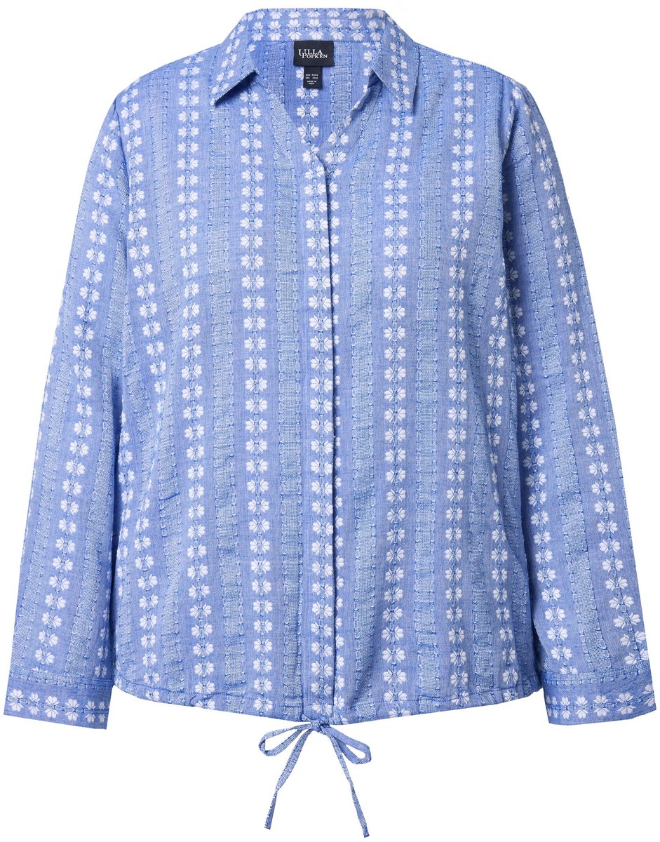 Ulla Popken - Dames - Overhemdblouse zoomband overhemdkraag lange mouwen - Donkerblauw - Maat 50+